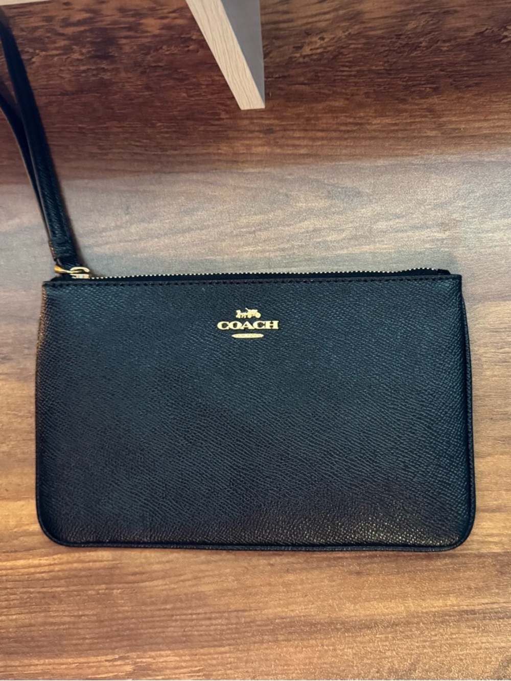 Coach Large Black Wristlet with Gold Hardware - Crossgrain Leather